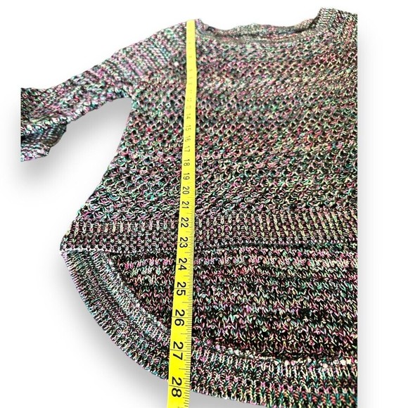 Allen B. By Allen Schwartz Black Rainbow Loose Knit High Low Sweater Sz Large - Picture 12 of 13